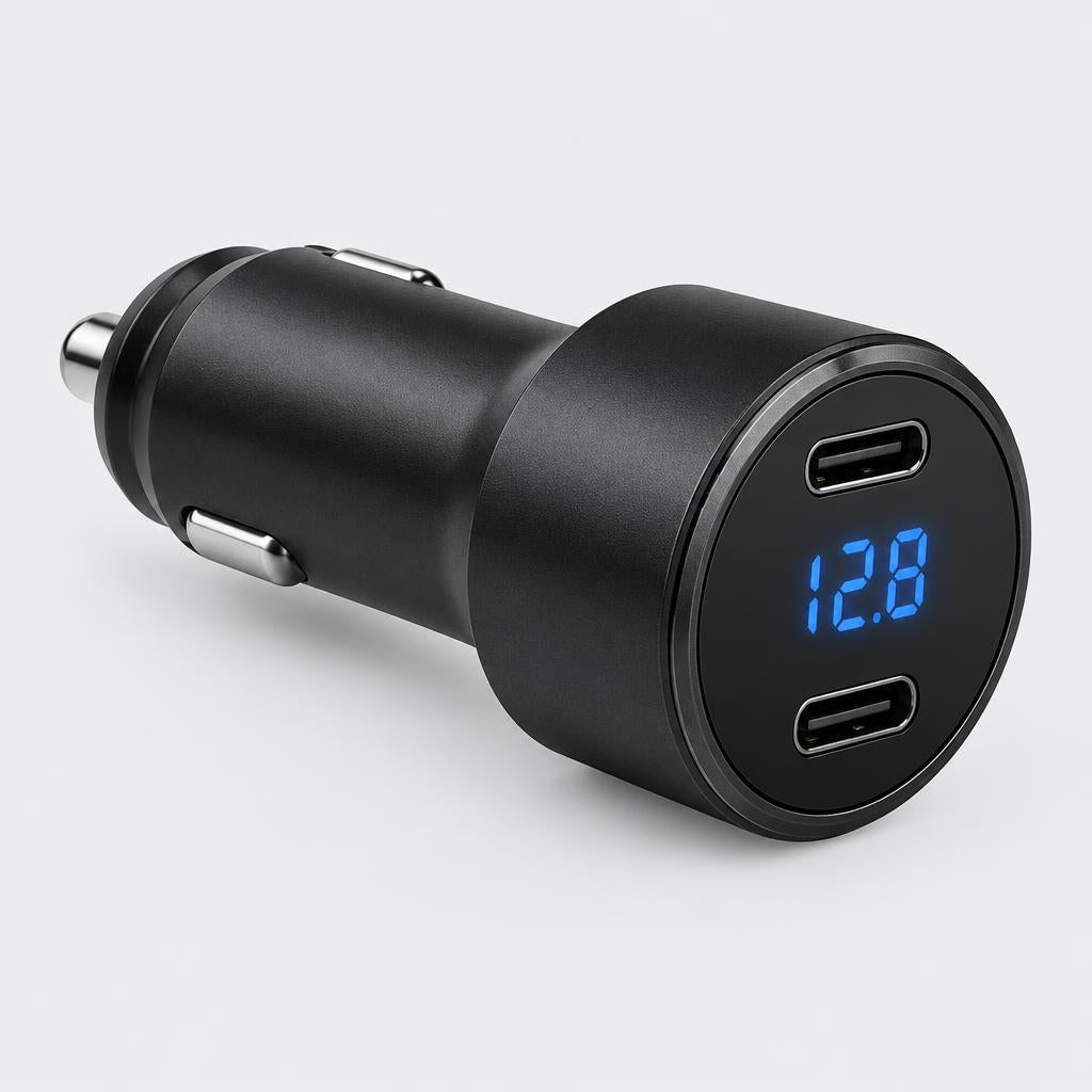 Cargador de encendedor para auto | 2 USB-C rápidos + voltímetro